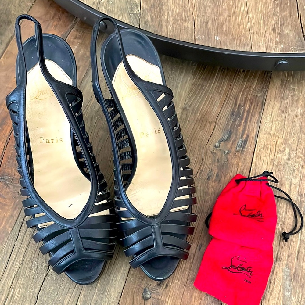 Authentic Christian Louboutins Leather Cut Out Sling Backs
